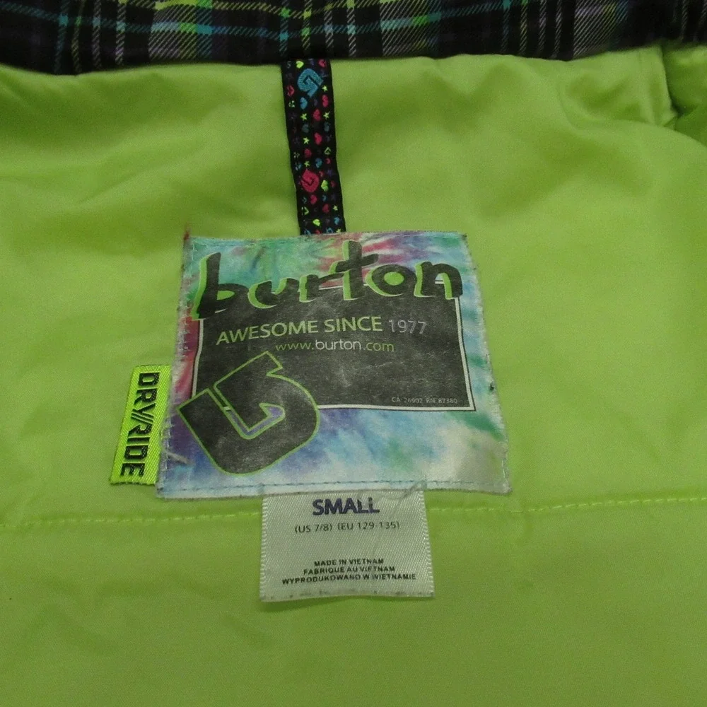 Burton Jacket Kids Small‎ Green Plaid Twist Bomber Dryride Ski Snowboard Winter